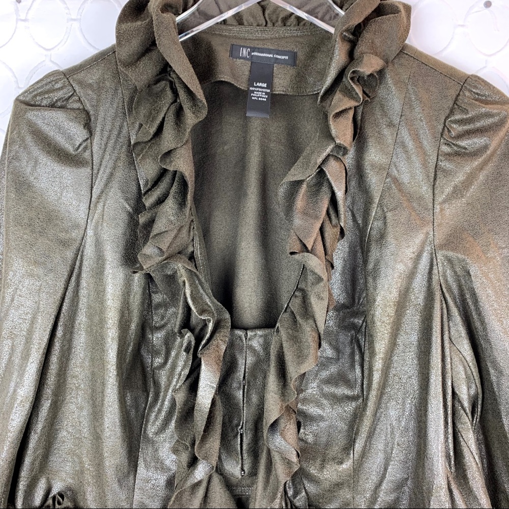 INC Waxed Ruffle Blazer Large - Picture 2 of 6